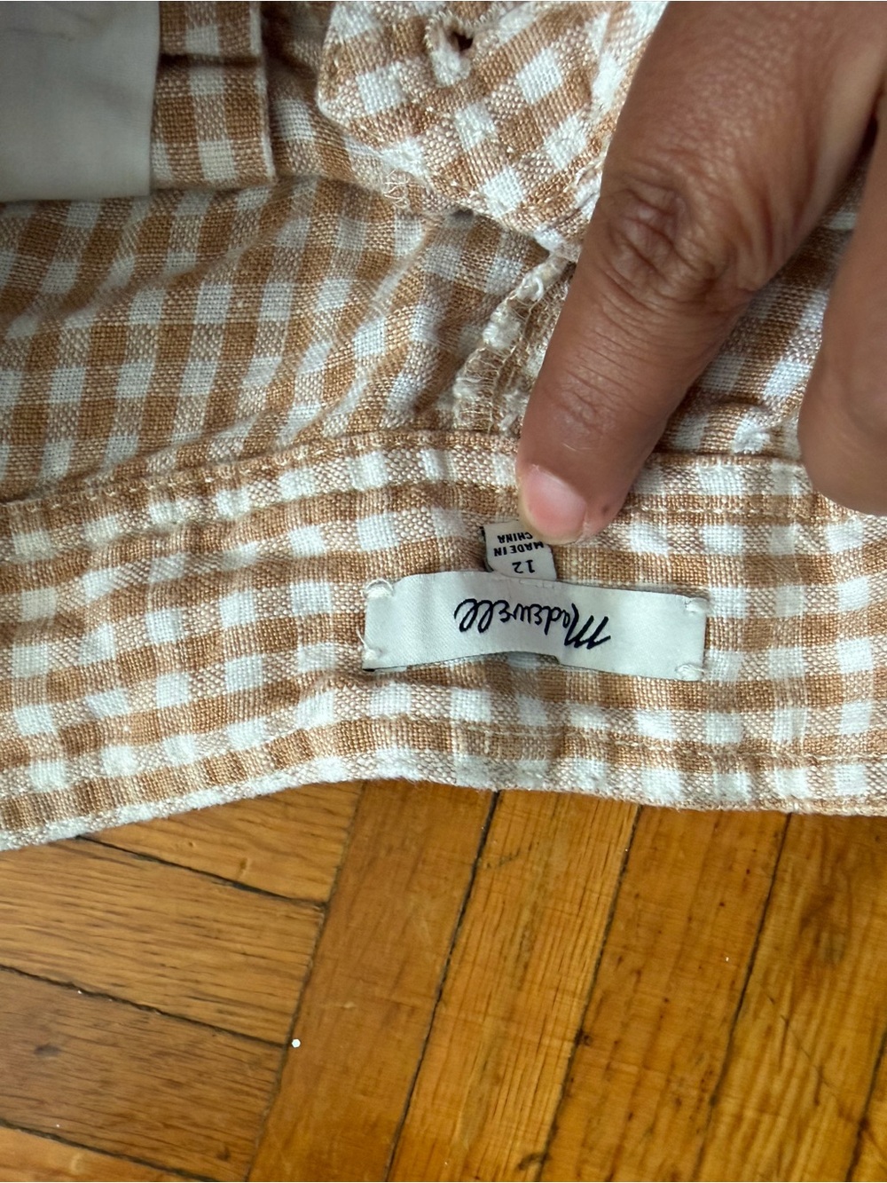 Madewell Kids Beige and White Gingham Skirt